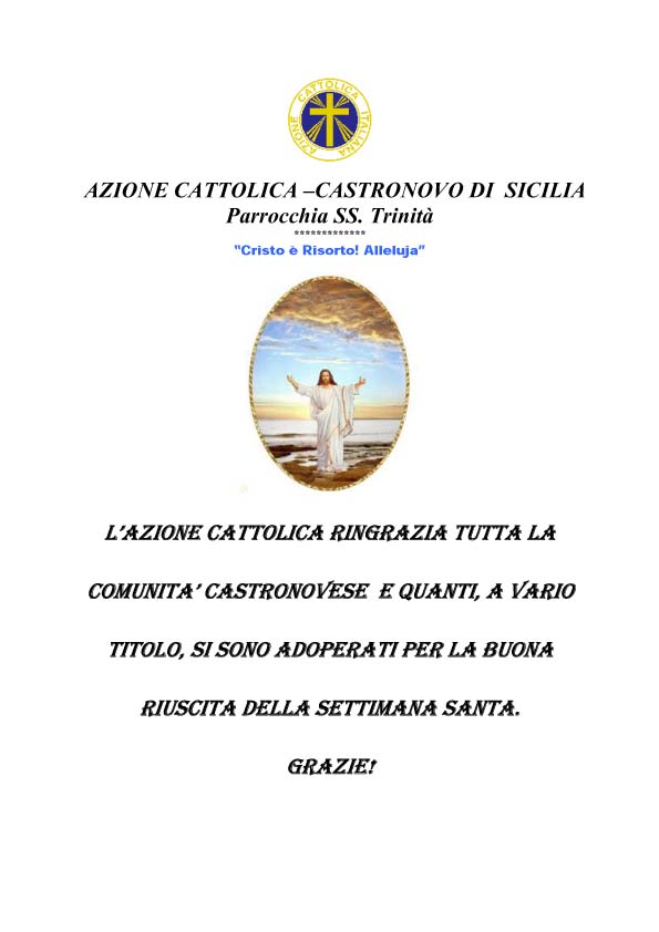 L’Azione cattolica ringrazia la cittadinanza per la Settimana Santa